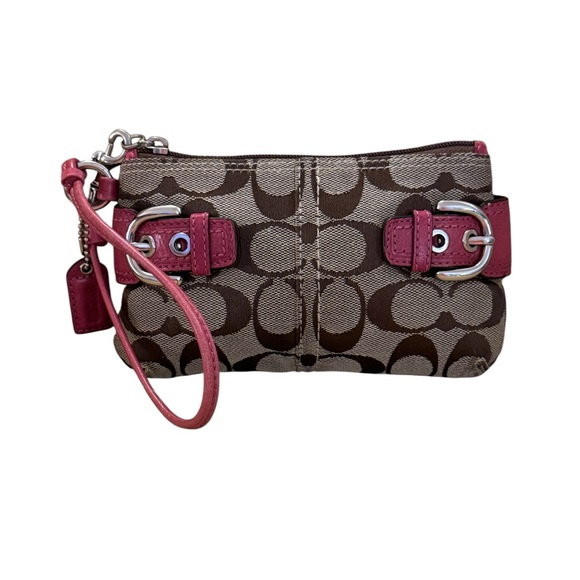 Coach Handbags - Coach Brown and Pink Wristlet Clutch